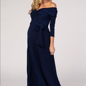 Navy Knotted Off Shoulder Maxi Dress